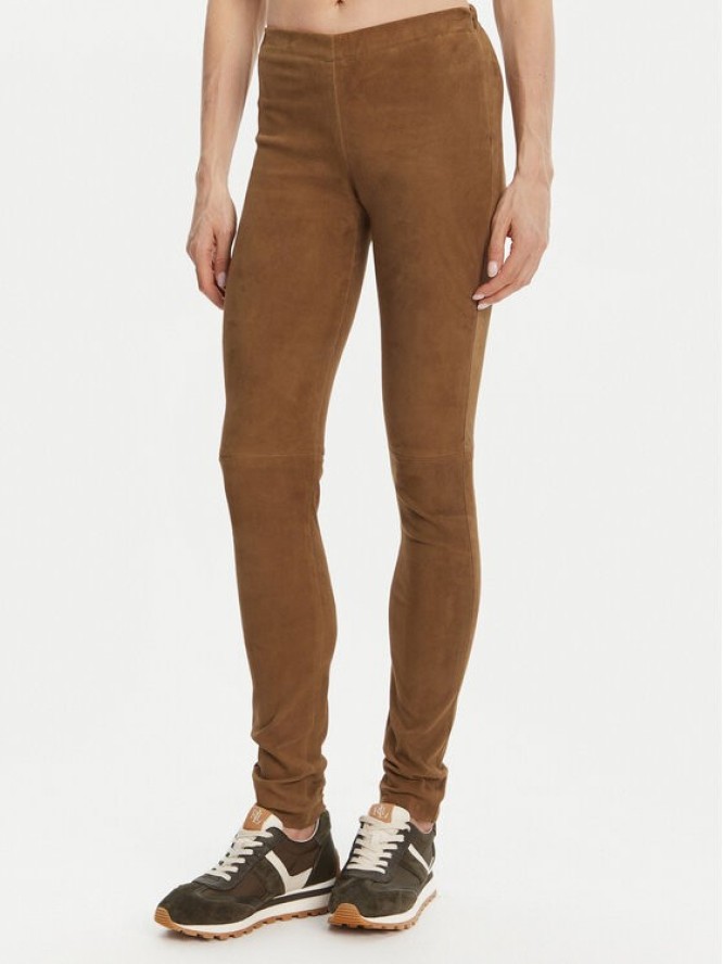 Serge Pariente Spodnie skórzane Strechy Vs Brązowy Slim Fit