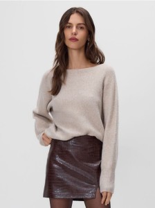 Spódnica mini z imitacji skóry - ciemnobrązowy