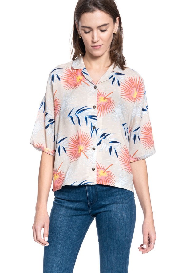 DAMSKA KOSZULA MATERIAŁOWA LEE FLORAL RESORT SHIRT ECRU L46DDWNQ 112110884