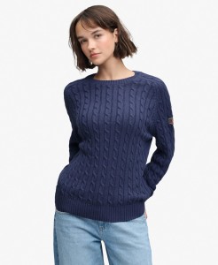 superdry Luźny sweter w warkocze z organicznej bawełny – SOFT NAVY