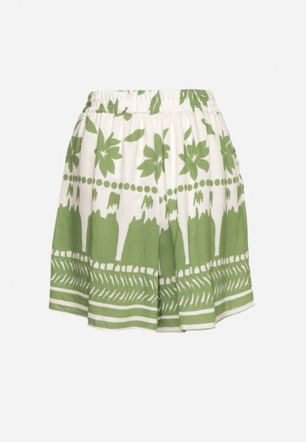 Biało-Zielone Wiskozowe Szorty w Abstrakcyjny Wzór Evintta
