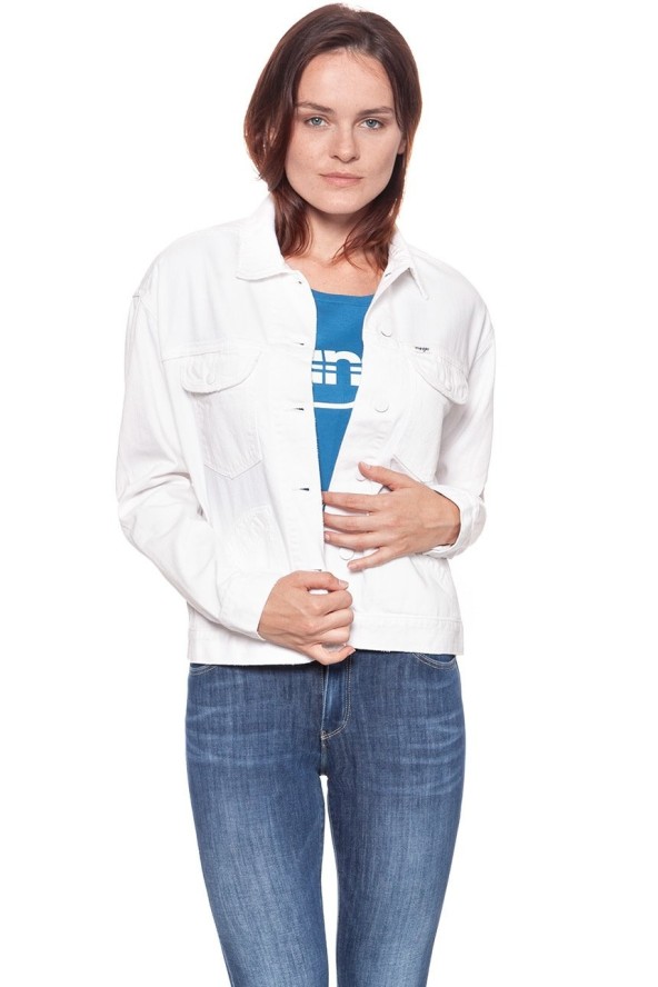DAMSKA KURTKA JEANSOWA WRANGLER RETRO JACKET WHITE DAMAGED W415DM12Q 112128781