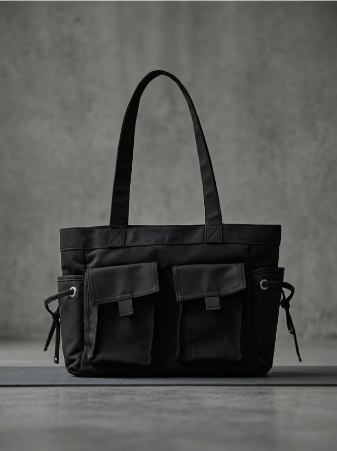 Torba shopper z kieszeniami zewnętrznymi - czarny