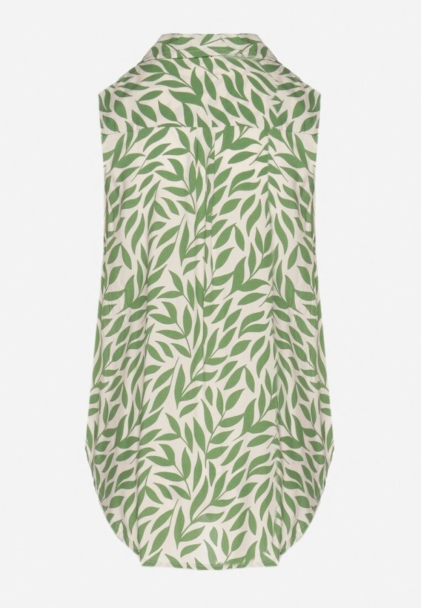 Zielona Bawełniana Koszula Ozdobiona Liśćmi Ereldi