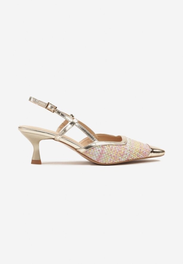 Złoto-Różowe Sandały na Kaczuszce Slingback z Plecionką i Metalicznym Noskiem Ldivaria