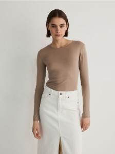 Bawełniany longsleeve Supima® - beżowy