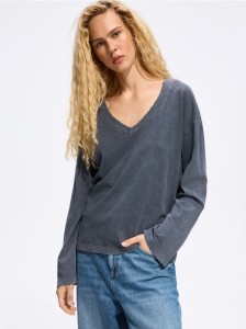 Bawełniany longsleeve oversize - ciemnoszary