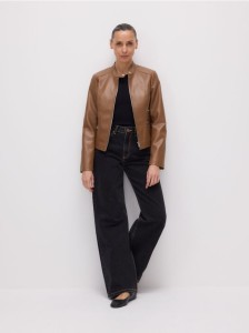 Kurtka z imitacji skóry - beżowy