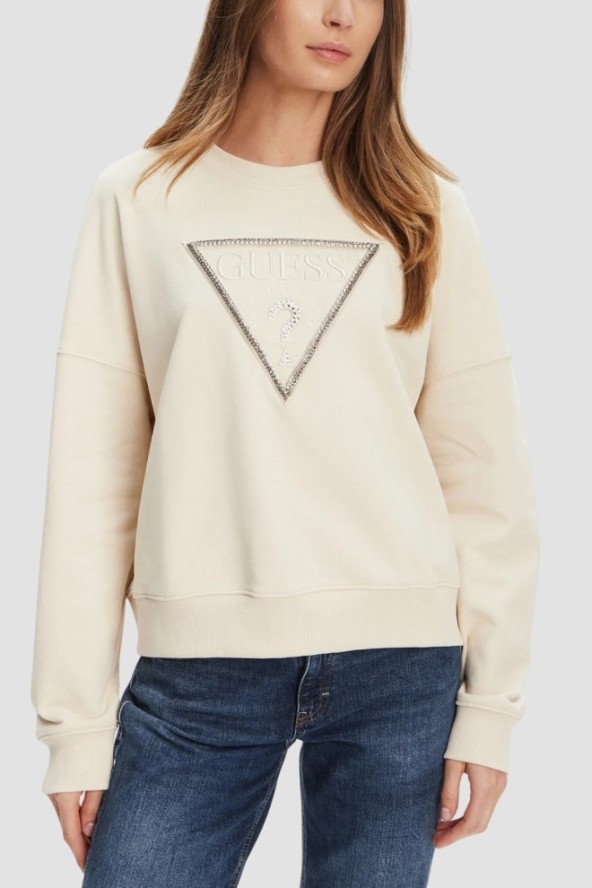 GUESS Beżowa damska bluza z cyrkoniami Rachele, Rozmiar XS