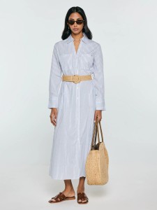 Sukienka damska midi koszulowa jasnoniebieska Merinsa 400