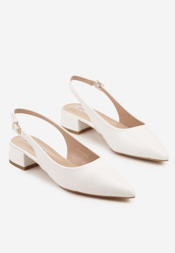 Białe Sandały na Słupku Typu Slingback Odavine