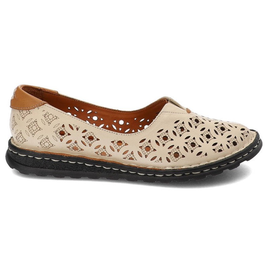 Beżowe Półbuty Artiker Damskie Skórzane Obuwie