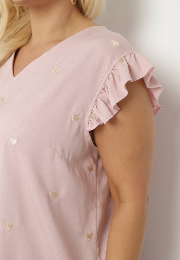 Różowa Bluzka z Wiskozą w Haftowane Serca Nelovira