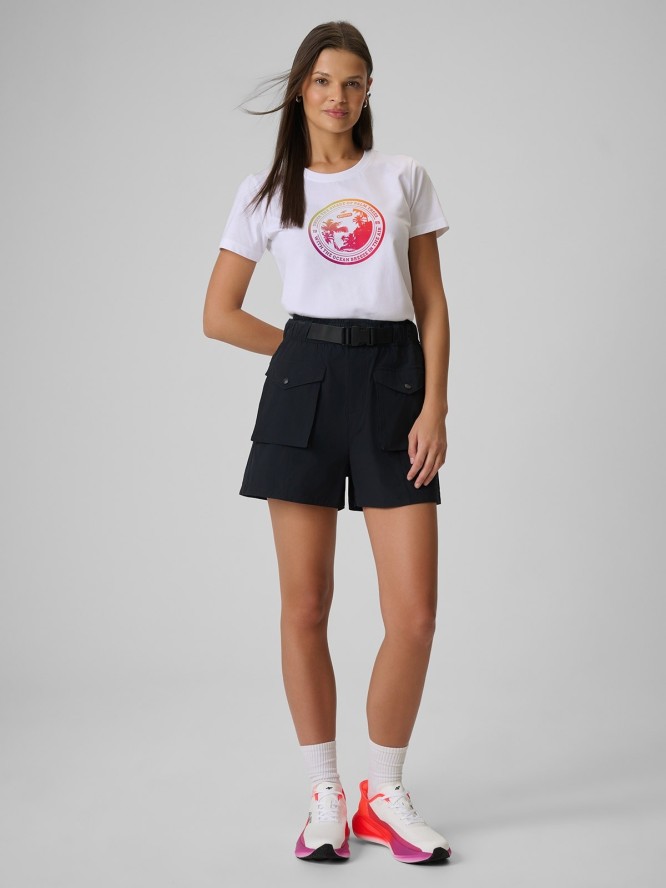 4F T-shirt regular z nadrukiem damski - biały XXL