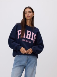 Bluza z haftowanym napisem - granatowy