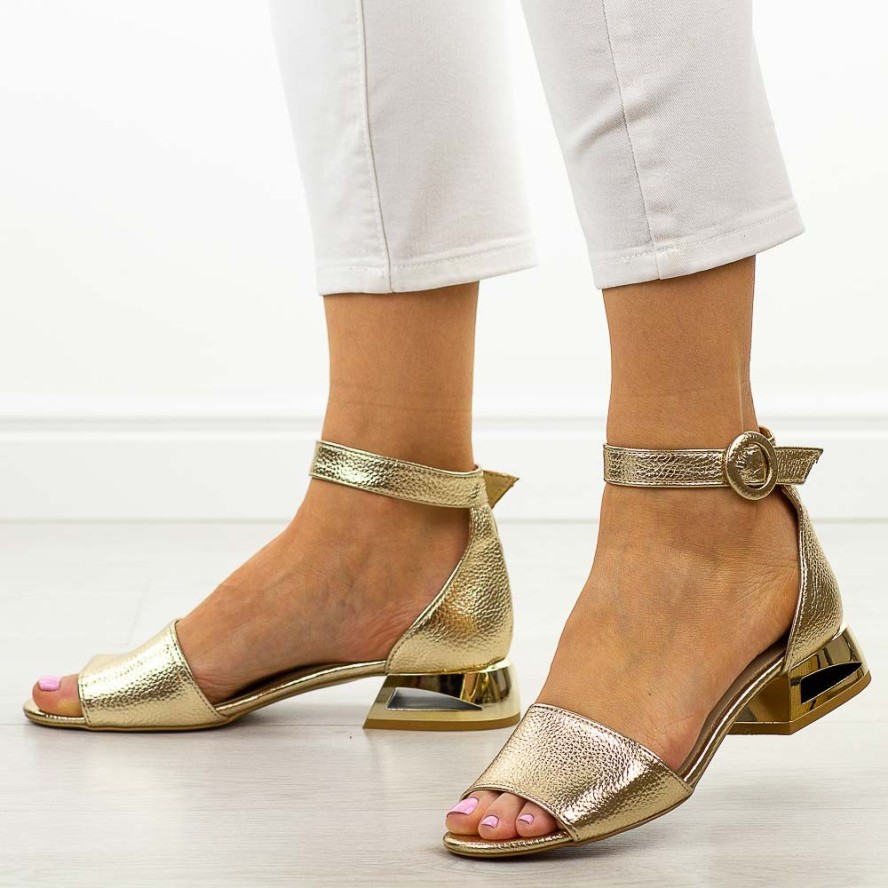 Złote Polskie sandały damskie na obcasie Suzana Alis