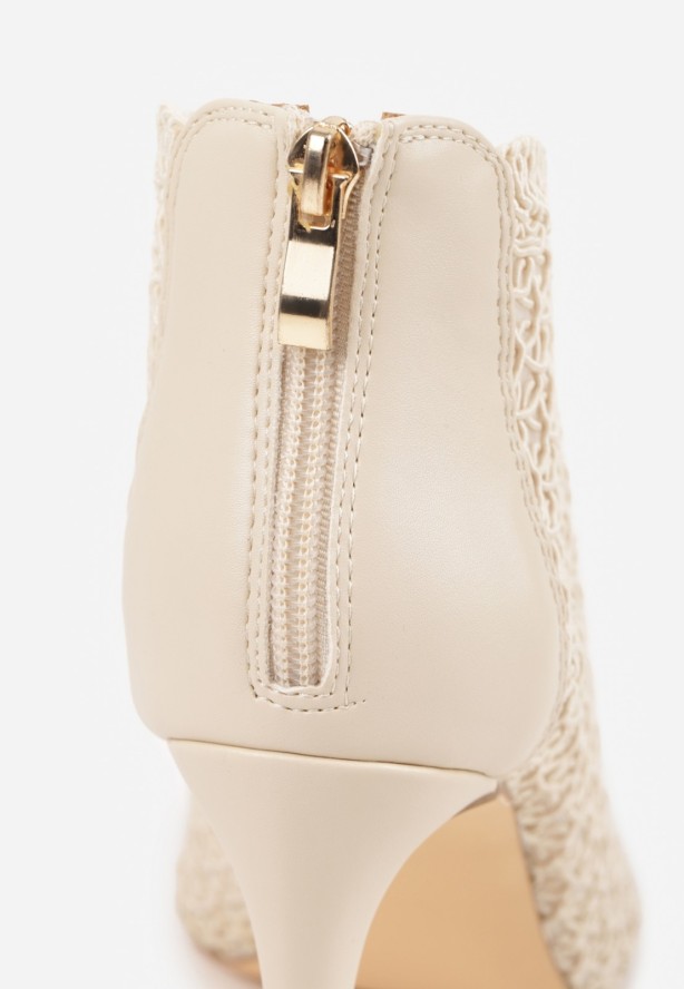 Beżowe Eleganckie Ażurowe Sandały Vices na Szpilce Nelithin