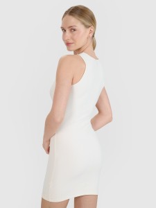 4F Sukienka mini z prążkowanej dzianiny damska - biała XS