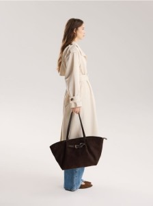 Torebka shopper z imitacji zamszu - ciemnobrązowy