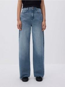 Jeansy wide leg z przeszyciami - niebieski