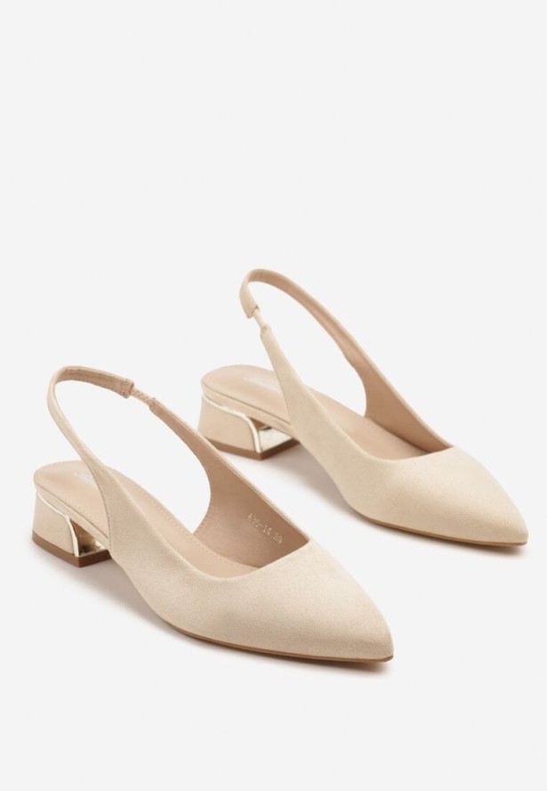 Beżowe Sandały z Odkrytą Piętą i Metaliczną Wstawką Lormio