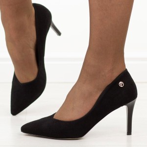 Czarne Polskie szpilki damskie Prestige 2106 Skóra Zamsz