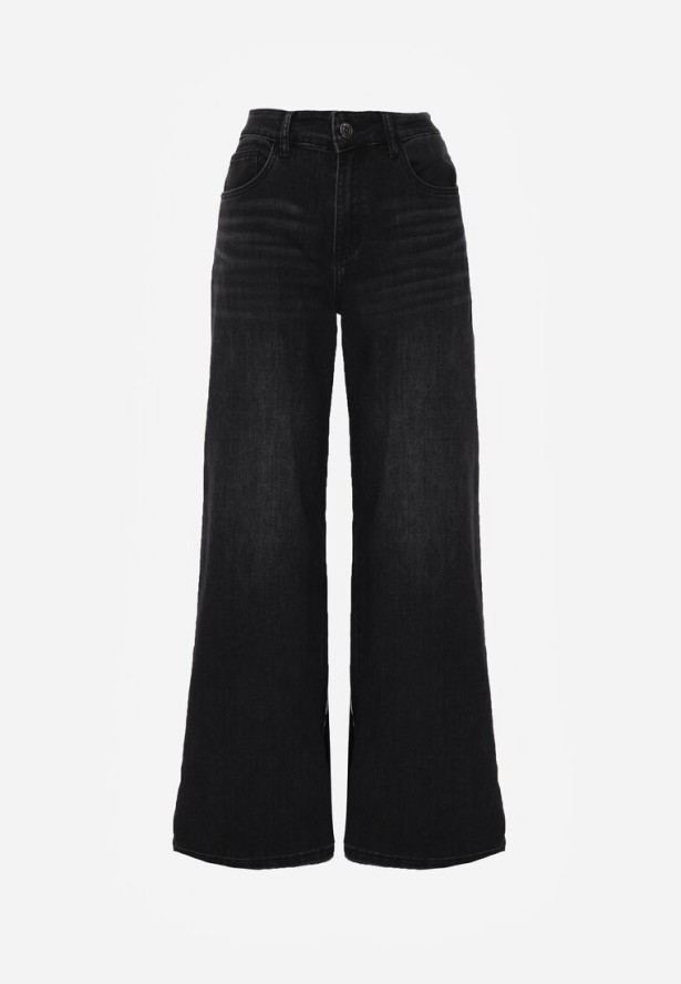 Czarne Szerokie Jeansy Palazzo z Bawełną High Waist Zinnasira