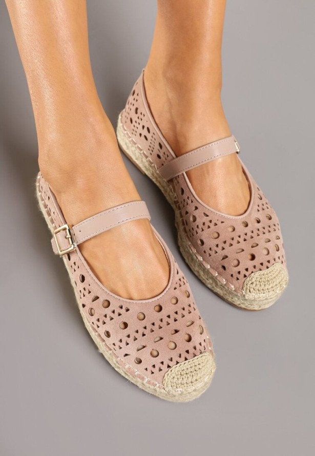 Różowe Ażurowe Espadryle na Płaskiej Podeszwie z Plecionką Aravithra