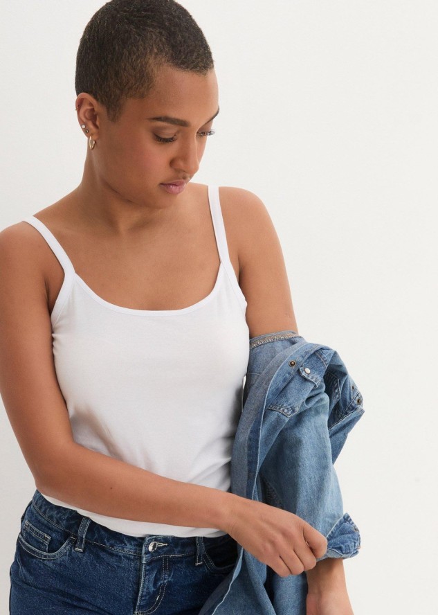 Długi top bawełniany na cienkich ramiączkach z bawełny organicznej (2 szt.)