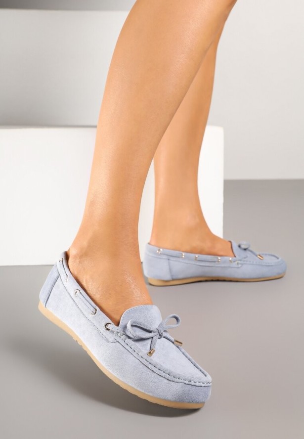 Niebieskie Mokasyny z Imitacji Zamszu z Wiązaną Kokardą Sonarilia