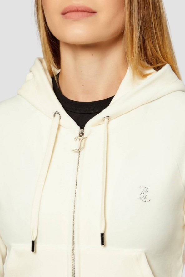 JUICY COUTURE Kremowa bluza damska Madison Outline Hoodie, Rozmiar XS