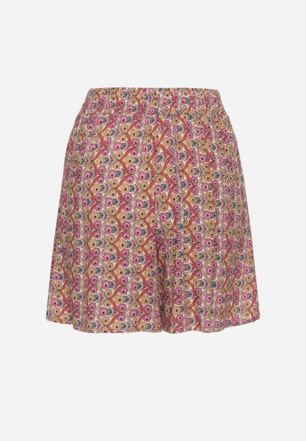 Różowe Bawełniane Szorty z Wysokim Stanem w Kwiaty Napione