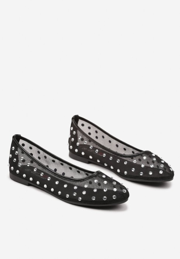 Czarne Balerinki z Siateczki Ozdobione Cyrkoniami Danisse
