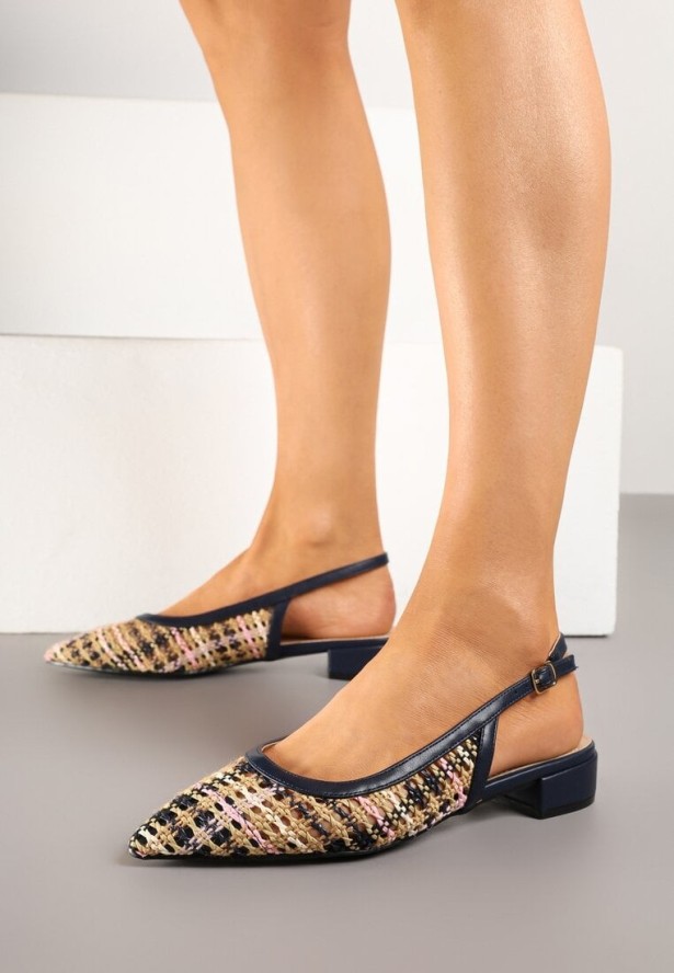 Granatowe Sandały Bez Pięty z Szydełkową Cholewką Siloti