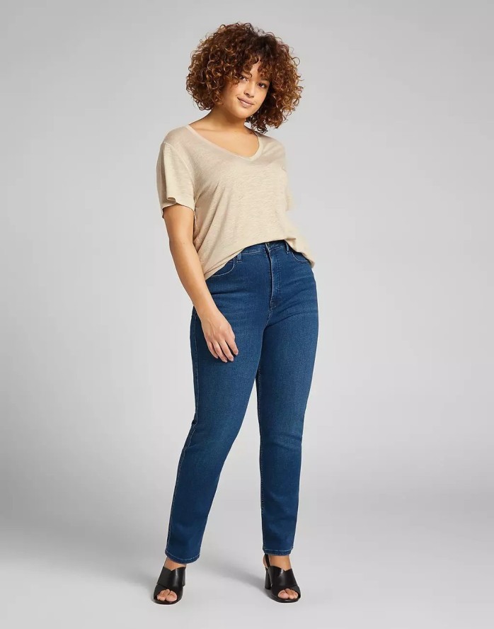 LEE CLASSIC STRAIGHT PLUS DAMSKIE SPODNIE JEANSOWE JEANSY DARK SYLVIE L32JPVWM 112107646