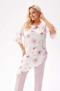 Elegancka tunika Liliana z asymetrycznym krojem w romantyczne kwiaty PLUS SIZE XXL