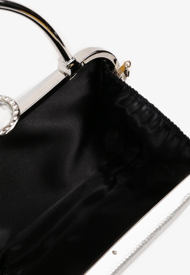 Srebrna Torebka Kopertówka z Rączką i Zapięciem na Zatrzask z Cyrkoniami Heledi