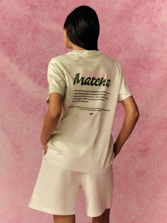 4F T-shirt oversize z nadrukiem damski - zielony L