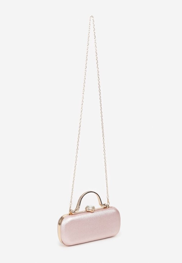 Szampańska Torebka Kopertówka z Metalowymi Rączkami i Łańcuszkiem na Zatrzask z Cyrkoniami Neliaira