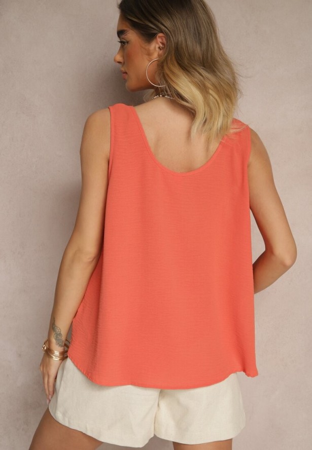 Pomarańczowy Top z Bawełną Ozdobiony Guzikami Ulosiella