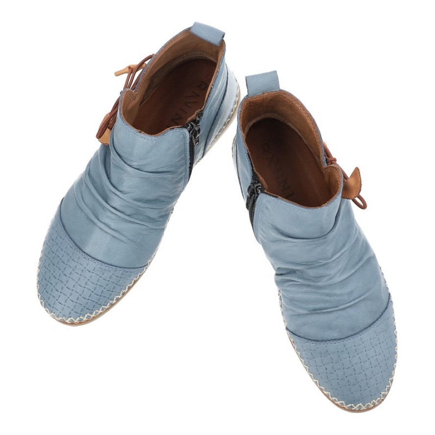 Niebieskie Botki Ravini Skórzane Obuwie Damskie