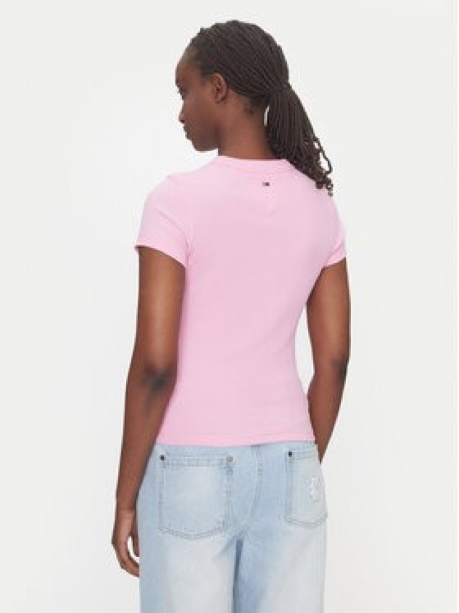 Tommy Jeans T-Shirt Script Label DW0DW21402 Różowy Slim Fit