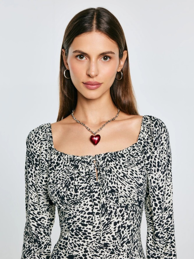 Sukienka damska midi z wiskozy z nadrukiem czarno-kremowa Kiara 906