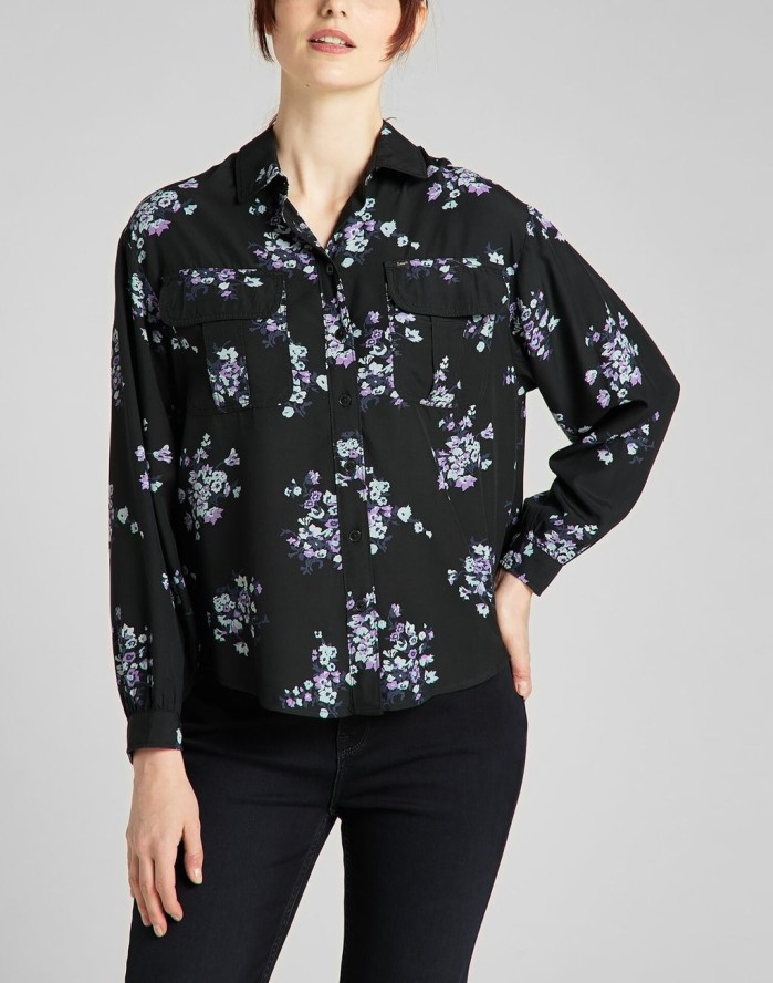 LEE FLORAL BLOUSE DAMSKA KOSZULA DŁUGI RĘKAW BLACK L49UXM01 112140185