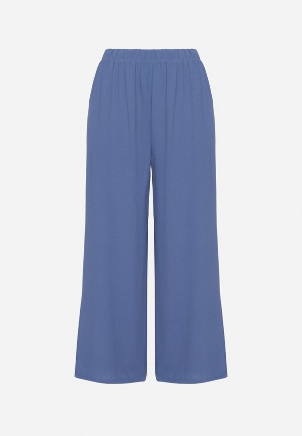 Niebieskie Spodnie Palazzo o Szerokim Kroju z Wysokim Stanem Aravenna
