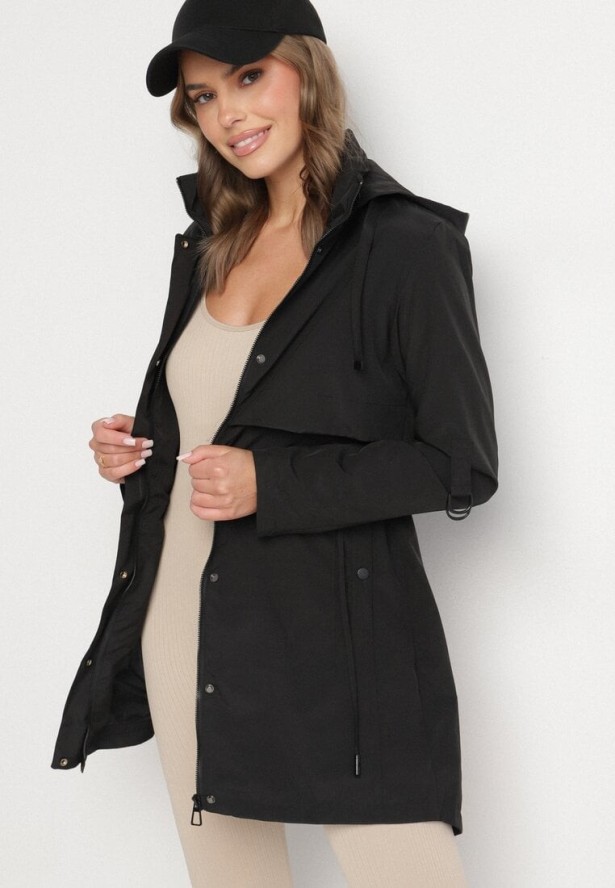 Czarna Kurtka Parka z Kapturem Odpinanym w Stylu Utility Janiora