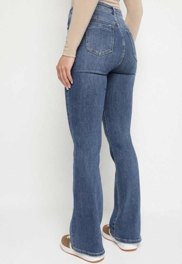 Niebieskie Elastyczne Jeansy o Kroju Dzwonów Zenaia