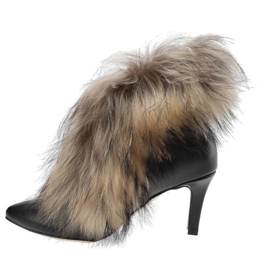 Czarne Botki Damiss Z Naturalnym Futrem Jenot