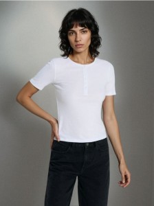 Prążkowana bluzka z wiskozy - biały