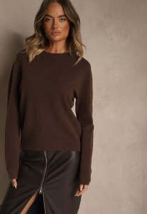 Granatowy Kardigan z Kaszmirem o Prostym Kroju Bez Zapięć z Kieszeniami Zaisa